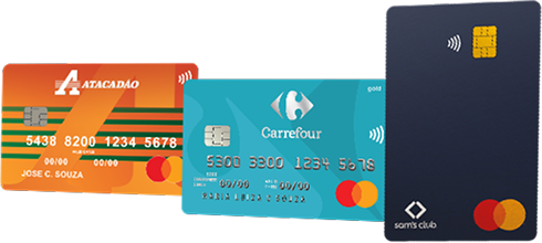 Imagem dos cartões: Carrefour, Atacadão e Sam's  Club